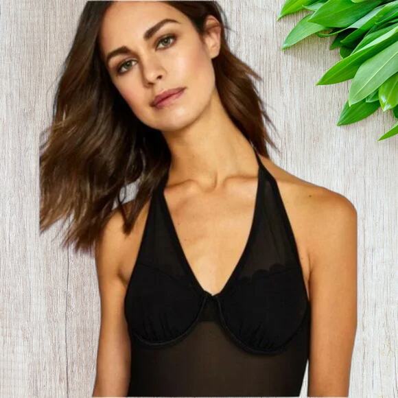(50% OFF) NWT TED BAKER Kesia Scalloped Mesh Swimsuit Black 32 C/D - Picture 3 of 10